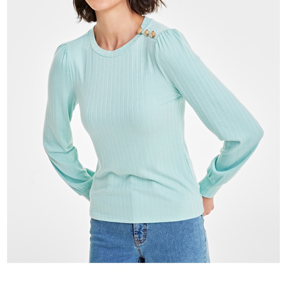 Mint Green Ribbed Long Sleeve Top